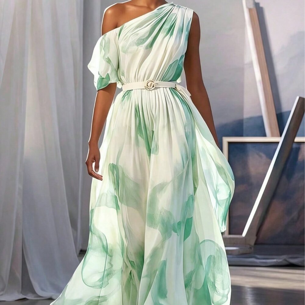 Mint Green Elegant Women's Soft Chiffon Bohemian Evening Dress